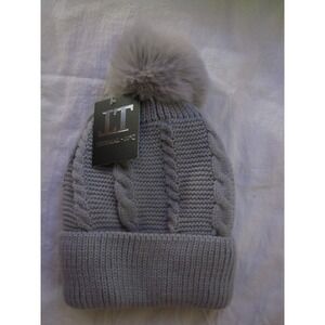 NEW Thermal -20C Winter Knit Hat Beanie‎ Tuk Insulated Grey Gray Adult Pom Pom